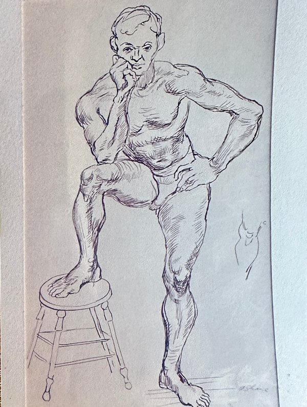 "Figure Study: Standing Man with Raised Foot Resting on Stool" named by CLL by Fred Shane, Image 1.