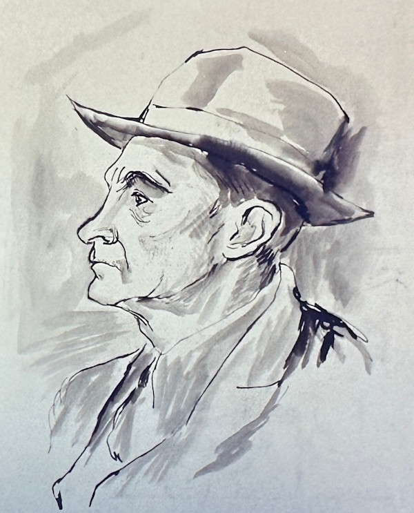 "Portrait: Man in a Fedora Facing to His Right" named by CLL by Fred Shane, Image 1.