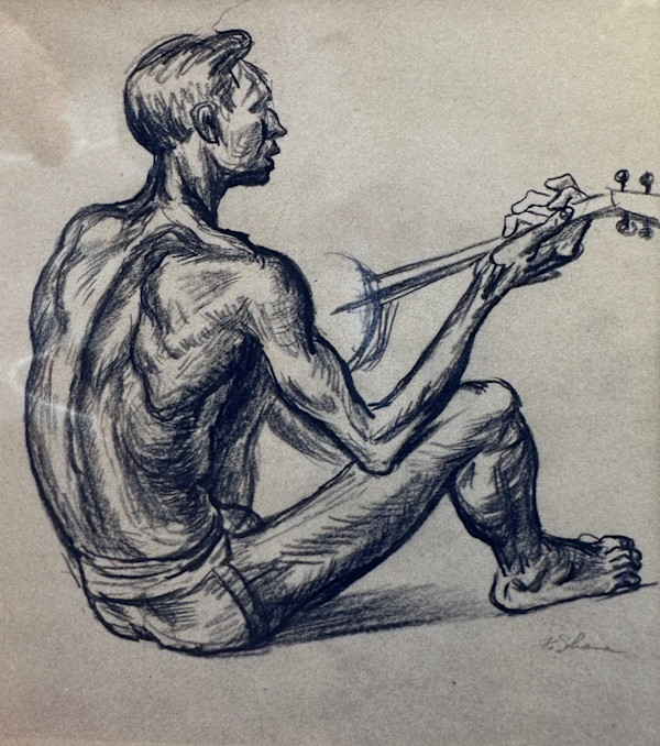 "Man Seated and Playing the Guitar, View From Behind" named by CLL by Fred Shane, Image 1.