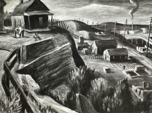 "Overlooking the Bottoms Section, Kansas City" aka "Rebuilding Houses" named by CLL by Fred Shane, Image 1.