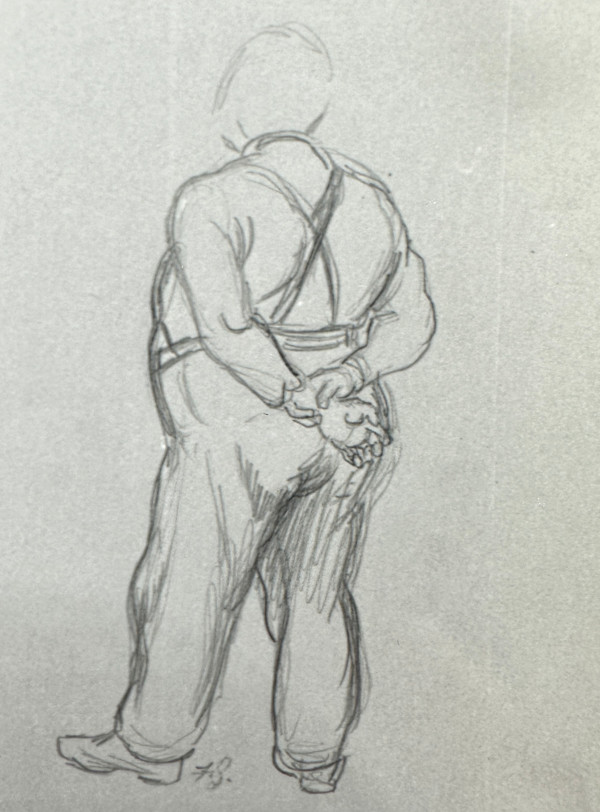 "Figure Study: Rear View of Man with Suspenders" named by CLL by Fred Shane, Image 1.