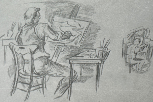 "Lawrence Adams Painting" Sketch (aka "Artist in His Studio") by Fred Shane, Image 3.