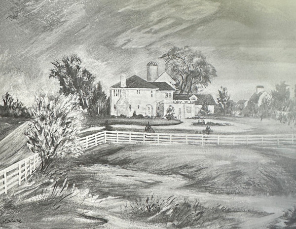"Country Estate with White Fence and Distant Silo" named by CLL by Fred Shane, Image 1.