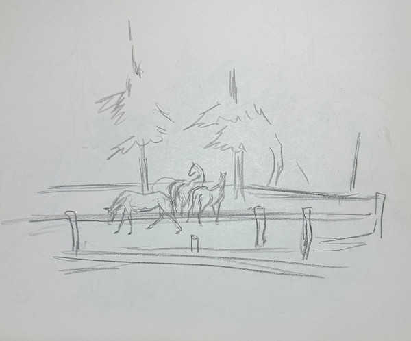 "Rough Sketch of Horses in a Corral, Sierras" named by CLL by Fred Shane, Image 1.