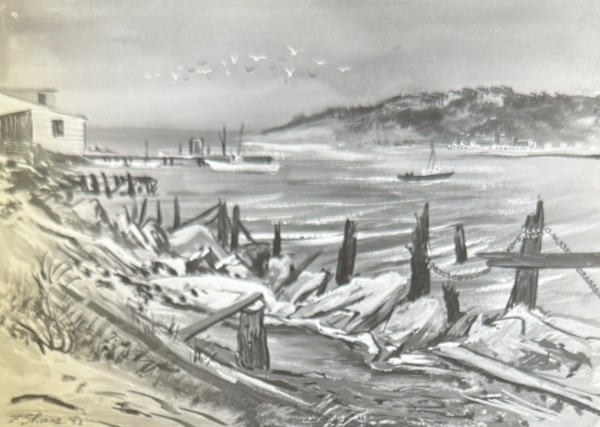 "Harbor with Boats, Gulls and Houses" named by CLL by Fred Shane, Image 1.