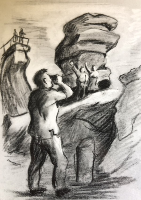 "Sunday At Balancing Rock Solo Man" sketch, named by CLL by Claudia Lohnes, Image 1.