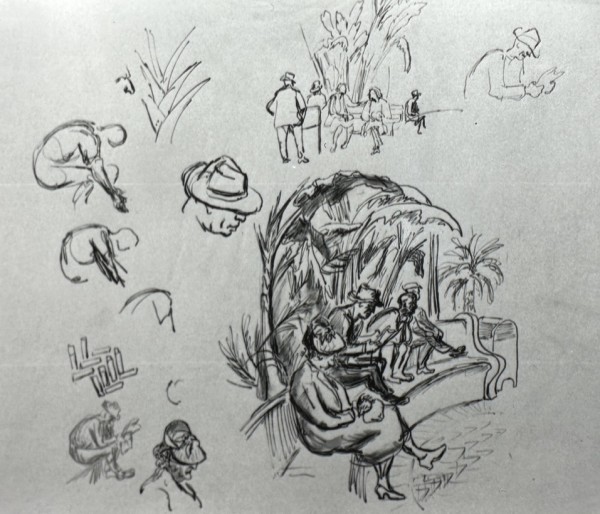 "Park Bench with Small Figure Studies" named by CLL by Fred Shane, Image 1.