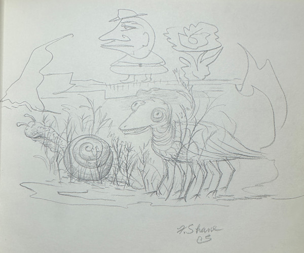 "Snail, a Seven Legged Bug and a Squat Man, A" named by CLL by Fred Shane, Image 1.