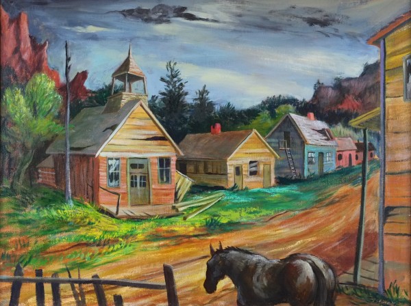 "Red Rock, Colorado: Houses with Horse in Foreground" named by CLL by Fred Shane, Image 1.