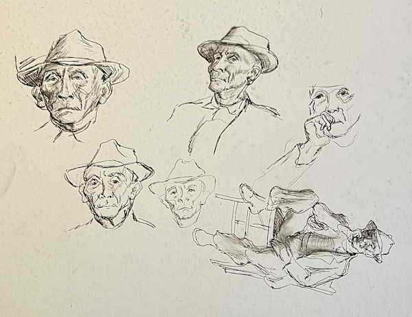 "Portrait Study: Six Views of Man in a Hat" (with another portrait verso) named by CLL by Fred Shane, Image 1.