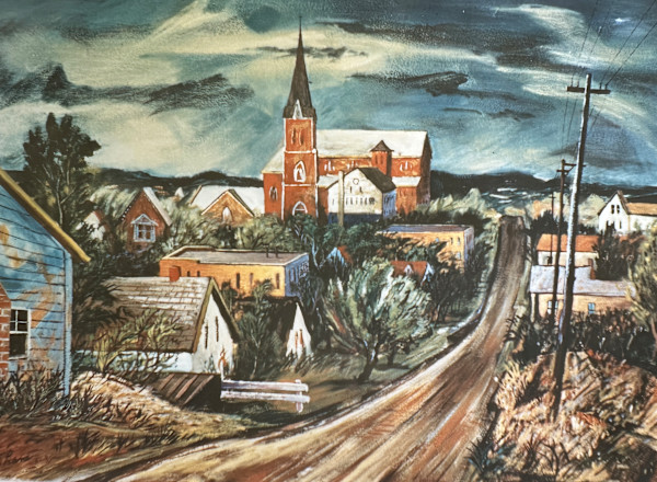 "Hermann, Missouri" aka "Rural Town with St. George in the Distance/House on Left with Roof Slanting Down" named by CLL by Fred Shane, Image 1.