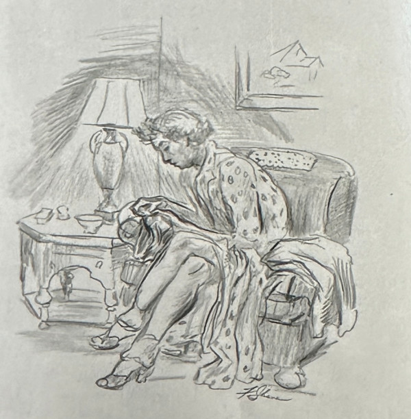 "Louise Stitching by the Lamp" named by CLL by Fred Shane, Image 1.