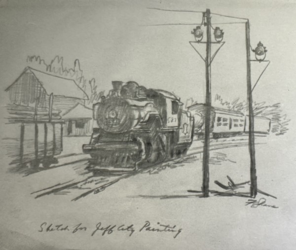 "Sketch for Jefferson City Painting"  aka "Jefferson City Rail Yard Sketch" named by CLL by Fred Shane, Image 1.