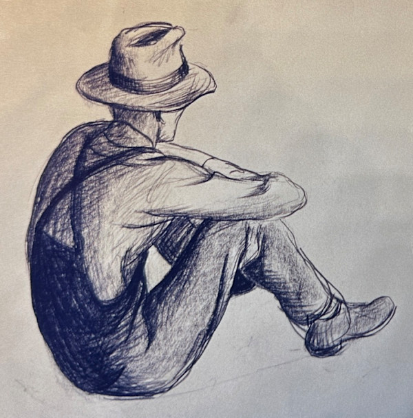 "Figure Study: Seated Man from Behind with Overalls" named by CLL by Fred Shane, Image 1.