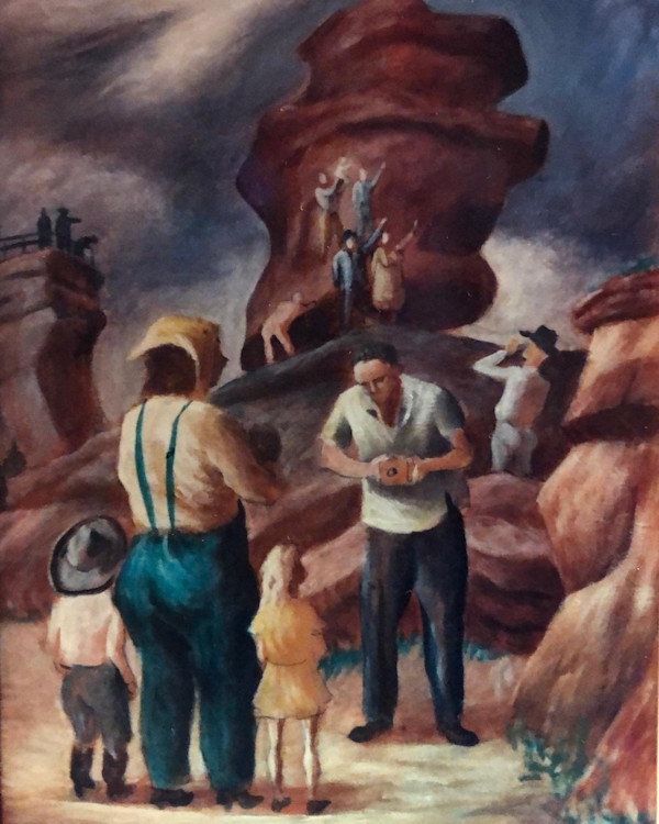 "Sunday at Balancing Rock" partially completed painting by Fred Shane, Image 1.