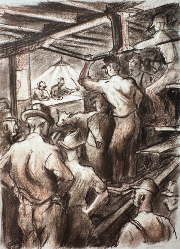 "Auction, The" sketch for painting, named by CLL by Fred Shane, Image 1.