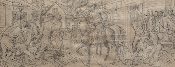 "Quantrill's Raid: Graphed Transfer Drawing for Mural" by Fred Shane, Image 1.