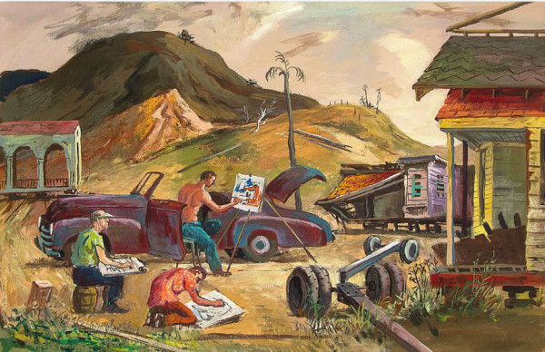 "Artists Sketching Houses Being Moved" named by CLL by Fred Shane, Image 1.