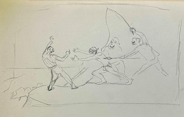 "Blind Man's Bluff, Sketch with a Lance and Whip" named by CLL by Fred Shane, Image 1.