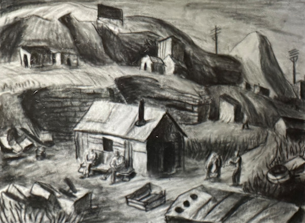"Riverfront, Kansas City" aka "Building Houses" sketch named by CLL by Fred Shane, Image 1.
