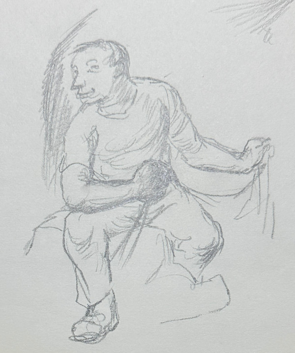 "Figure Sketch: Seated Man Holding a Rope" named by CLL by Fred Shane, Image 1.
