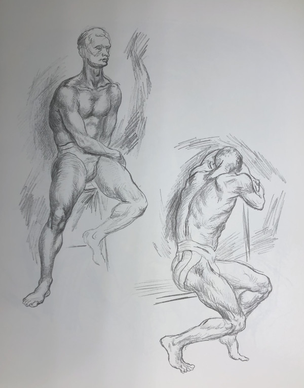 "Male Nude Studies: Two Seated Postures" named by CLL by Fred Shane, Image 1.