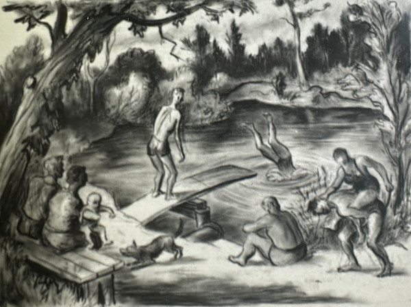 "Swimming Hole, The" most likely a Preliminary Sketch named by CLL by Fred Shane, Image 1.