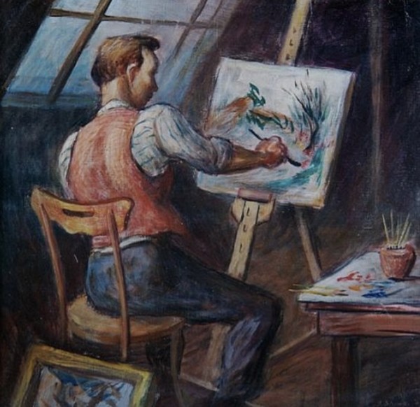 "Lawrence Adams Painting" (aka "Artist in His Studio") by Claudia Lohnes, Image 1.
