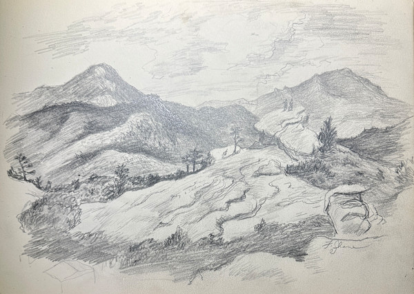 "Mountain with Two People on a Rocky Outcropping" named by CLL by Fred Shane, Image 1.