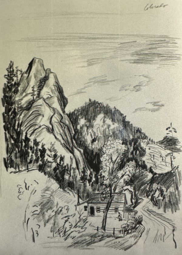 "House at the Foot of Colorado Mountain" sketch, named by CLL by Fred Shane, Image 1.