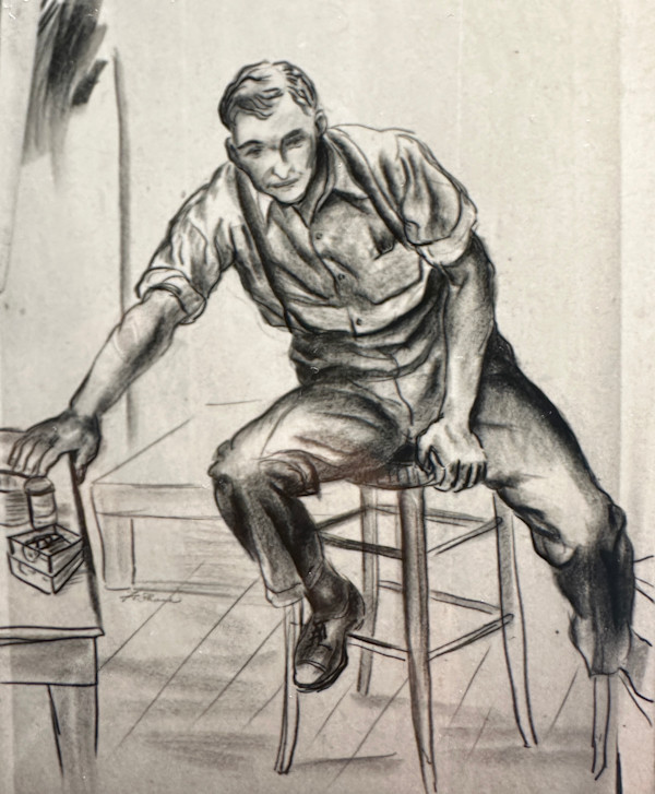 "Man on Stool Leaning Forward" by Fred Shane, Image 1.