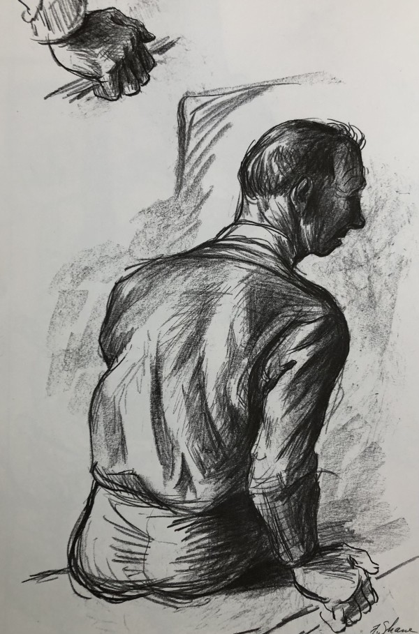 "Picnic, Lake of the Ozarks, Mural at Eldon PO, MO, sketch of Sitting Man" named by CLL by Fred Shane, Image 1.