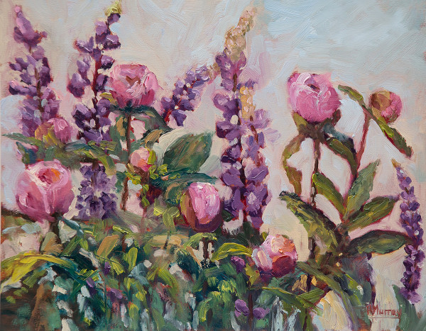 Peonies And Lupines by Roberta Murray