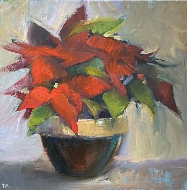 Poinsettia in Brown Bowl by Patti McNutt