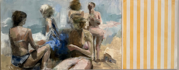 The Dance of Blue IV w/ Yellow Stripes > Water Paintings - Beach by Meinke Flesseman, Image 1.
