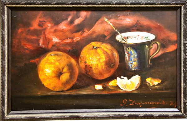Still Life with Two Oranges and Tea Cup by G. Duponnier
