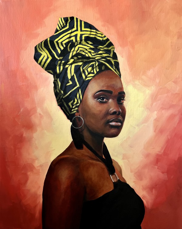 Woman in Doek on Red Background by Luke Parry