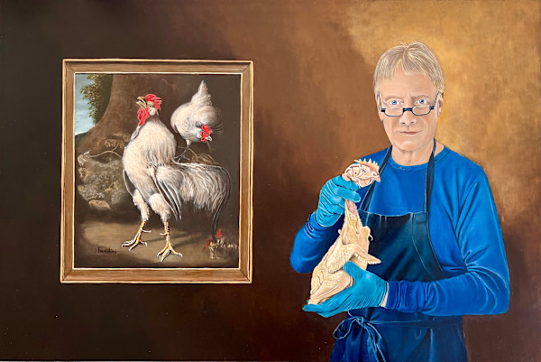 Autoportrait with a cock and a chicken by Philippe Walker