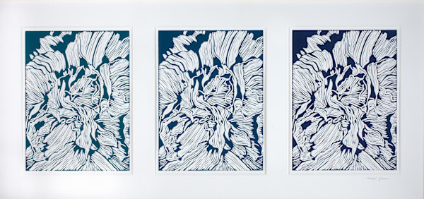 Three Blue Peonies Tripdyct by Margaret Galvin Johnson