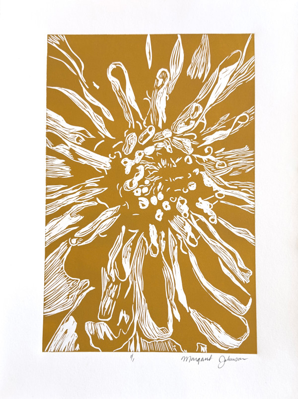 Ochre Mum I Linocut Print by Margaret Galvin Johnson