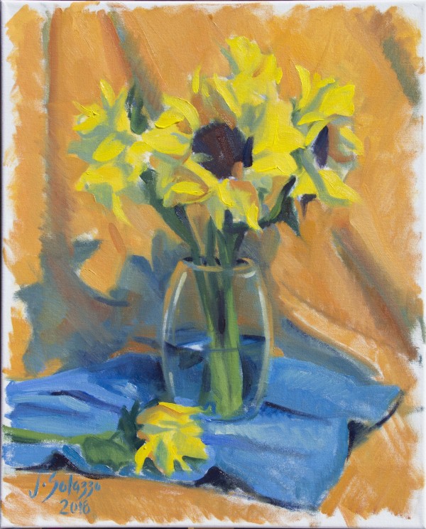 SUNFLOWERS IN CLEAR VASE by Julia Solazzo Art