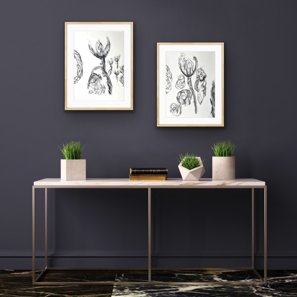 Charcoal Flowers (2 pieces) by Miriam Awad
