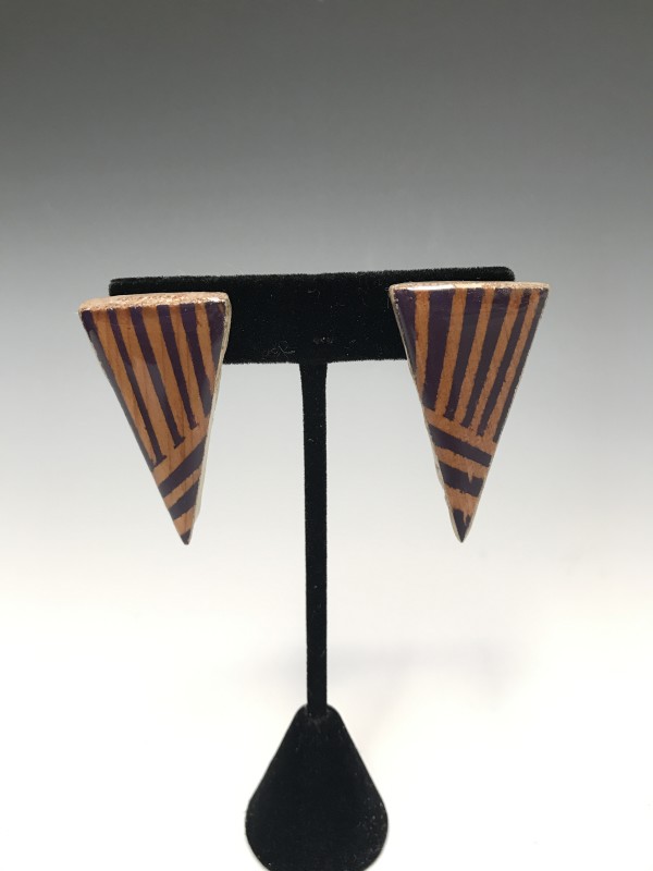 Downward Triangle Striped Found Wood Earrings by Paul Guillemette