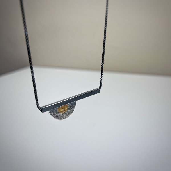 Keum Boo Moon Bar Necklace (with black silver chain) by Caroline Davis