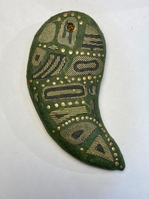 Green and gold ornament by Guylaine Gelinas