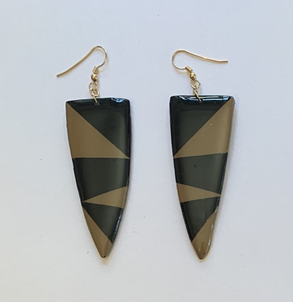 black and green triangle tear drop earrings by Paul Guillemette