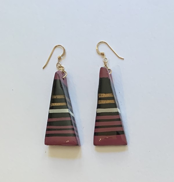 Triangle Striped Found Wood Earrings by Paul Guillemette