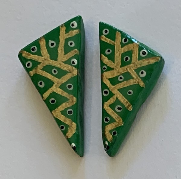 Green and Metallic Gold with Eyes Post Earrings by Paul Guillemette