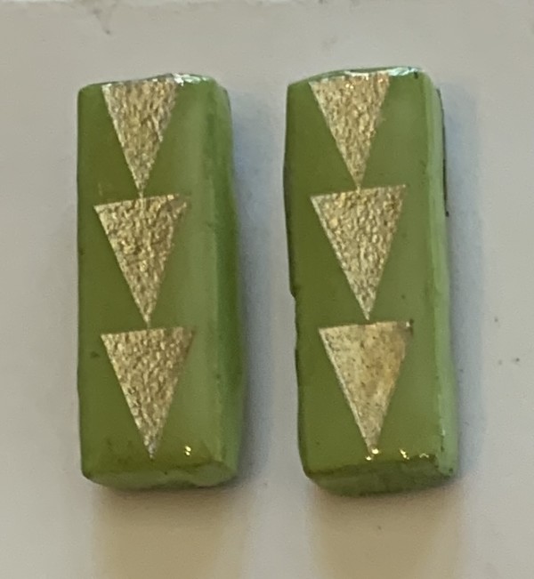 Metallic Triangles on Green Rectangles Post Earrings by Paul Guillemette