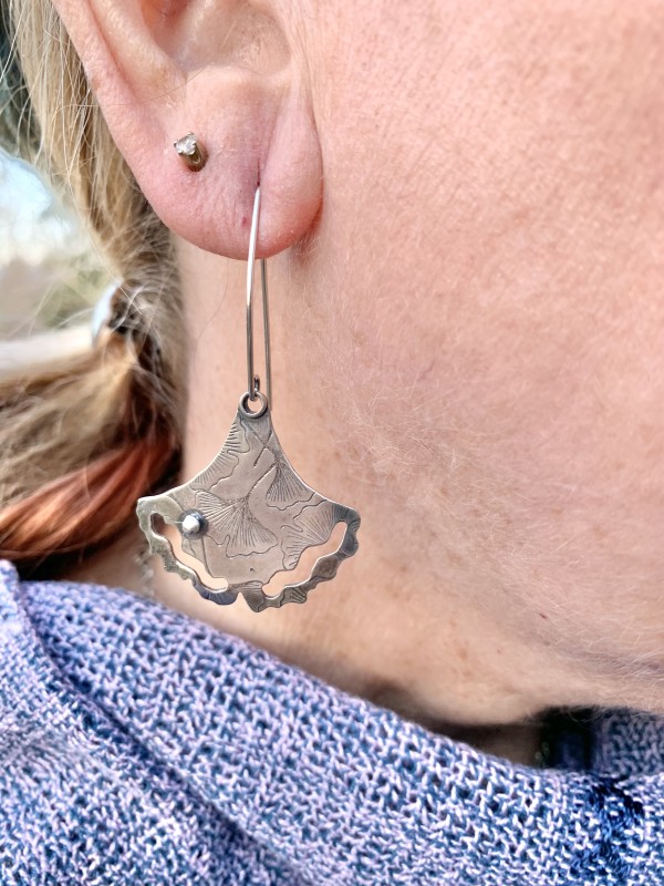 Ginkgo Leaves with Hand-printed Ginkgo Pattern Earrings by Joan A Wescott